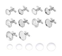 PATIKIL Brass Blank Cufflink Kit with Cabochon, Tray Cuff Button with Dome Clear Glass Cabochon Setting 14/16/18/20/22mm for Men Cuff Buttons DIY Craft Making-10Pcs(Silver Tone)