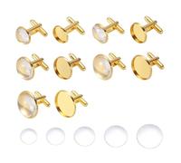 PATIKIL Brass Blank Cufflink Kit with Cabochon, Tray Cuff Button with Dome Clear Glass Cabochon Setting 14/16/18/20/22mm for Men Cuff Buttons DIY Craft Making-10Pcs(Gold Tone)