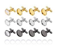PATIKIL Brass Blank Cufflink Kit with Cabochon, Tray Cuff Button with Dome Clear Glass Cabochon Setting 20mm for Men Cuff Buttons DIY Craft Making-12Pcs(Silver Tone/Gold Tone/Gray Black)
