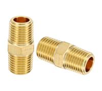 PATIKIL Brass Nipple Pipe Fittings, 2Pcs 1/4" BSPT x 1/4" NPT Male Thread Hex Tubing Coupler Adapter Connector for Plumbing Water Line Connection Couplings
