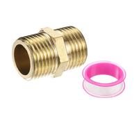 PATIKIL Brass Pipe Fitting, 1/2" BSP Male x 1/2" BS Male Thread Connector Brass Hex Nipple Pipe Fitting Adapter for Gas Water Refrigeration System Conversion