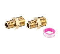 PATIKIL Brass Pipe Fitting, 2Pcs 1/8" BSP Male x 1/4" BSP Male Thread Connector Brass Hex Nipple Reducing Coupling Connector for Gas Water Refrigeration System Conversion