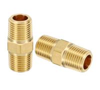 PATIKIL Brass Pipe Fittings Coupler, 2Pcs 1/8" x 1/8" NPT Male Thread Brass Hex Nipple Coupling Reducer Adapter Tubing Connector Adaptor for Water, Air, Oil, Gas Line System
