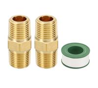 PATIKIL Brass Pipe Fittings Coupler Set, 2Pcs 1/8" x 1/8" NPT Male Thread Brass Hex Nipple Coupling Reducer Adapter Tubing Connector Adaptor with PTFE Tape for Water, Air, Oil, Gas Line
