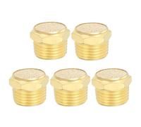 PATIKIL Brass Pneumatic Exhaust Muffler 1/2" NPT 5 Pcs Flat Sintered Air Breather Vent Filter Solenoid Valve Noise Reducer Fitting for Compressor Cylinders Oil Tanks Air Tools, Golden