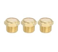PATIKIL Brass Pneumatic Exhaust Muffler 1/4" NPT 3 Pcs Flat Sintered Air Breather Vent Filter Solenoid Valve Noise Reducer Fitting for Compressor Cylinders Oil Tanks Air Tools, Golden