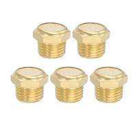 PATIKIL Brass Pneumatic Exhaust Muffler 1/4" NPT 5 Pcs Flat Sintered Air Breather Vent Filter Solenoid Valve Noise Reducer Fitting for Compressor Cylinders Oil Tanks Air Tools, Golden