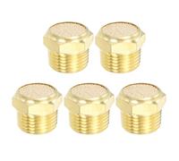 PATIKIL Brass Pneumatic Exhaust Muffler 3/8" NPT 5 Pcs Flat Sintered Air Breather Vent Filter Solenoid Valve Noise Reducer Fitting for Compressor Cylinders Oil Tanks Air Tools, Golden