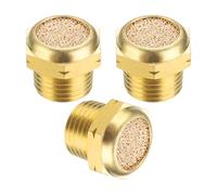 PATIKIL Brass Pneumatic Exhaust Muffler NPT 1/8, 3 Pack Sintered Bronze Air Compressor Muffler Fitting Flat Air Solenoid Valve Muffler for Automation Pneumatic Equipment, Golden