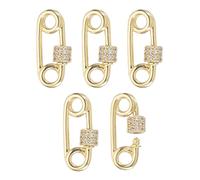 PATIKIL Brass Screw Safety Pin Shape Lock Charm Clasps, 5Pcs Jewelry Clasp Clip Hook Locking CZ Stone Cubic Zirconia Clasps and Closures for Necklace Bracelet Making Dangling Pendant, Gold