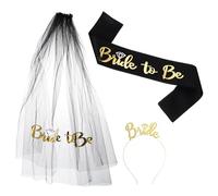 PATIKIL Bride Sash, Bride Sash Veil Headband -Tiara Crown Queen Rhinestone Crown for Bachelorette Party Decorations Gifts to Be Bridal Shower, Black Gold