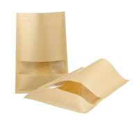 PATIKIL Brown Kraft Pouches, 10 Pack 12x8 Inch Resealable Coffee Bags Plant Saving Envelope with Clear Window Food Storage Bags for Home Business