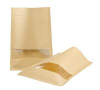 PATIKIL Brown Kraft Pouches, 30 Pack 10x7 Inch Resealable Coffee Bags Plant Saving Envelope with Clear Window Food Storage Bags for Home Business