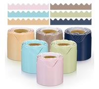PATIKIL Bulletin Board Border, 196.8 Ft Total, 6 Roll Colorful Scalloped Borders Trim Decor for Classroom Chalkboard Desk Locker Poster Board, Coffee,Green Gray,Navy Blue,Blue,Yellow,Pink