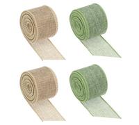 PATIKIL Burlap Fabric Ribbon, 4 Rolls 1-1/2 Inch 5 Yards Natural DIY Burlap Wired Ribbon Fall Wired Decorative Ribbon for Bows Christmas Party Wreath Decoration, Green, Primary Color