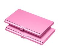 PATIKIL Business Card Holder, 2 Pieces Aluminum Alloy Flip Cover Slim Name Cards Case for Women Men, Pink