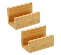 PATIKIL Business Card Holder for Desk, 2Pcs Bamboo Wood Business Card Holders Wooden Card Stand Organizer Cards Display for Office Exhibition, Brown