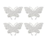 PATIKIL Butterfly Rhinestone Patches, 4 Pcs Butterfly Shape Iron on Applique Patches Rhinestone Applique Glitter Crystal Patches Sewing for Shoes Clothes Pants Bags, White
