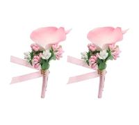 PATIKIL Calla Lily Boutonnieres for Men, 2 Pack Handmade Groom Groomsmen Boutonnieres Corsages with Pins for Wedding Ceremony Anniversary Party Prom, Pink