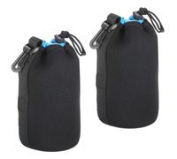 PATIKIL Camera Lens Bag, 2 Pcs 3.7" ID x 7.1" H Drawstring Lens Pouch with Thick Protective Neoprene, Lens Case for DSLR Camera Lens, Water Coffee Cups Black, Blue