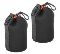 PATIKIL Camera Lens Bag, 2 Pcs 3.7" ID x 7.1" H Drawstring Lens Pouch with Thick Protective Neoprene, Lens Case for DSLR Camera Lens, Water Coffee Cups Black, Orange