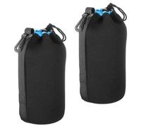 PATIKIL Camera Lens Bag, 2 Pcs 3.7" ID x 9.8" H Drawstring Lens Pouch with Thick Protective Neoprene, Lens Case for DSLR Camera Lens, Water Coffee Cups Black, Blue