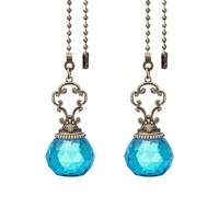 PATIKIL Ceiling Fan Pull Chain, 2 Pack 12" Decorative Crystal Pendant Chain Extender Charm Extension Pull String for Ceiling Fans Light Lamp, Blue