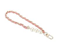 PATIKIL Chain Wristlet Strap, 8" Pearl Leather Chain Wrist Lanyard Hand Strap Replacement with Metal Buckles for DIY Keychain Purse Wallet Clutch Bags Handbag Phone Case, Gold-Pink
