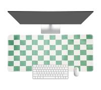 PATIKIL Checkered Desk Mat, 35.4x15.7 Inch Mouse Pad with Non-Slip Rubber Base Stitched Edges Soft Office Gaming Mouse Mat for Computer Laptop Keyboard, Green/White