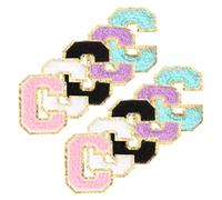 PATIKIL Chenille Letter Patches, 10 Pcs Iron on Letter Patch Letter Embroidered Patch Glitter Applique for Hat Jacket Clothing Bags DIY Decoration Backpack, Letter C