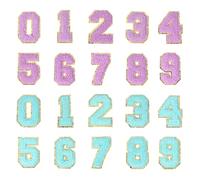 PATIKIL Chenille Number Patches, 20 Pcs Iron on Number Patch Number Embroidered Patch Glitter Applique for Hat Jacket Clothing Bags DIY Decoration Backpack, Number 0-9 Purple Blue