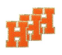 PATIKIL Chenille Sew on Letter Patches 3.3 Inch, 3 Pack Self Adhesive Chenille on Patches Golden Edge Embroidered Stickers for Clothing DIY Backpacks Hats Decoration, Yellow Letter-H