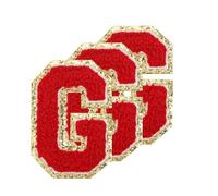 PATIKIL Chenille Sew on Letter Patches 3.3 Inch, 3 Pack Self Adhesive Chenille on Patches Golden Edge Embroidered Stickers for Clothing DIY Backpacks Hats Decoration, Red Letter-G