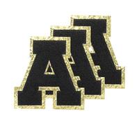 PATIKIL Chenille Sew on Letter Patches 3.3 Inch, 3 Pack Self Adhesive Chenille on Patches Golden Edge Embroidered Stickers for Clothing DIY Backpacks Hats Decoration, Black Letter-A