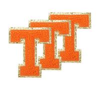 PATIKIL Chenille Sew on Letter Patches 3.3 Inch, 3 Pack Self Adhesive Chenille on Patches Golden Edge Embroidered Stickers for Clothing DIY Backpacks Hats Decoration, Yellow Letter-T