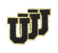 PATIKIL Chenille Sew on Letter Patches 3.3 Inch, 3 Pack Self Adhesive Chenille on Patches Golden Edge Embroidered Stickers for Clothing DIY Backpacks Hats Decoration, Black Letter-U