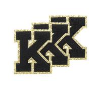 PATIKIL Chenille Sew on Letter Patches 3.3 Inch, 3 Pack Self Adhesive Chenille on Patches Golden Edge Embroidered Stickers for Clothing DIY Backpacks Hats Decoration, Black Letter-K