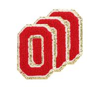 PATIKIL Chenille Sew on Letter Patches 3.3 Inch, 3 Pack Self Adhesive Chenille on Patches Golden Edge Embroidered Stickers for Clothing DIY Backpacks Hats Decoration, Red Letter-O