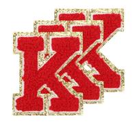 PATIKIL Chenille Sew on Letter Patches 3.3 Inch, 3 Pack Self Adhesive Chenille on Patches Golden Edge Embroidered Stickers for Clothing DIY Backpacks Hats Decoration, Red Letter-K