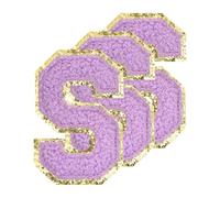 PATIKIL Chenille Sew on Letter Patches 3.3 Inch, 3 Pack Self Adhesive Chenille on Patches Golden Edge Embroidered Stickers for Clothing DIY Backpacks Hats Decoration, Purple Letter-S
