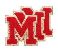 PATIKIL Chenille Sew on Letter Patches 3.3 Inch, 3 Pack Self Adhesive Chenille on Patches Golden Edge Embroidered Stickers for Clothing DIY Backpacks Hats Decoration, Red Letter-M