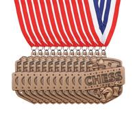 PATIKIL Chess Tournament Bronze Award Medals with Red & White & Blue Ribbons, 10 Pcs Winner Medals Gold Silver Bronze Prizes for Competitions Sports Party, Red