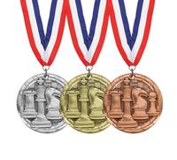 PATIKIL Chess Tournament Star Award Medals with Red & White & Blue Ribbons, 3 Pcs Winner Medals Gold Silver Bronze Prizes for Competitions Sports Party, Gold/Silver/Copper