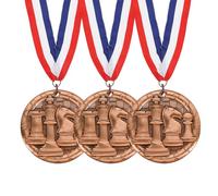 PATIKIL Chess Tournament Star Copper Award Medals with Red & White & Blue Ribbons, 3 Pcs Winner Medals Gold Silver Bronze Prizes for Competitions Sports Party, Copper