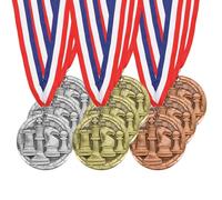 PATIKIL Chess Tournament Star Gold Silver Bronze Award Medals with Red & White & Blue Ribbons, 9 Pcs Winner Medals Prizes for Competitions Sports Party, Gold/Silver/Red