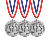 PATIKIL Chess Tournament Star Silver Award Medals with Red & White & Blue Ribbons, 3 Pcs Winner Medals Gold Silver Bronze Prizes for Competitions Sports Party, Silver