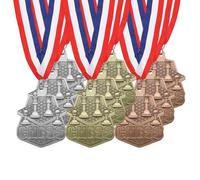 PATIKIL Chess Tournament Table Gold Silver Bronze Award Medals with Red & White & Blue Ribbons, 9 Pcs Winner Medals Prizes for Competitions Sports Party, Gold/Silver/Red