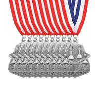 PATIKIL Chess Tournament Table Silver Award Medals with Red & White & Blue Ribbons, 10 Pcs Winner Medals Gold Silver Bronze Prizes for Competitions Sports Party, Silver
