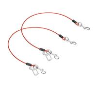 PATIKIL Chew Proof Dog Leash, 24 in Dog Seat Belt Harness with Double Clips Leash Extender Steel Braided Vehicle Tether, (Red, 2 Pcs), Intended for Pet Walking/Training