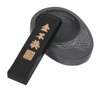 PATIKIL Chinese Calligraphy Inkstone with Ink Stick, Round Ink Stone Tray for Traditional Calligraphy Practice Painting Drawing, Black